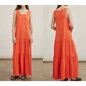 Elizabeth & James Women Orange Column Sleeveless Tiered Maxi Dress Size S